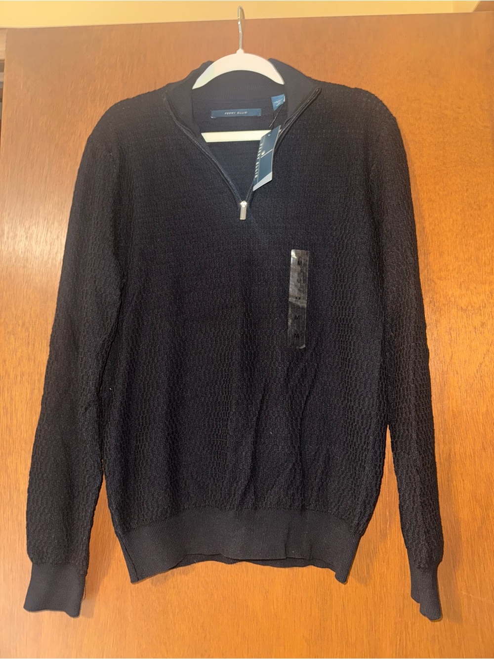 Perry Ellis Men’s Black Half-Zip Textured Sweater